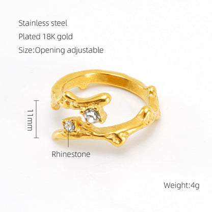 European And American Retro Titanium Steel Moonstone Ring Personalized Hip Hop Irregular Geometric Lines Bijou'KAEL